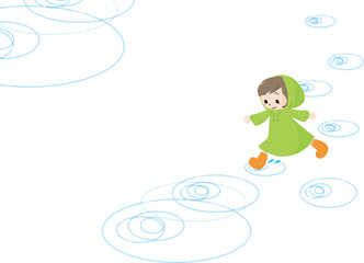 緑のレインコートの女の子