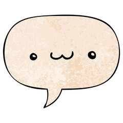 happy cartoon expression and speech bubble in retro texture style