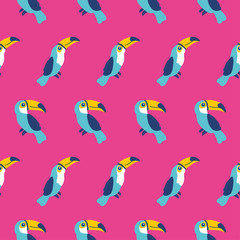 Cute toucan seamless pattern, tropical birds, vector illustration