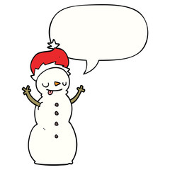 cartoon christmas snowman and speech bubble