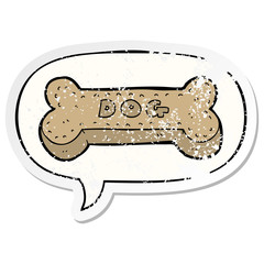cartoon dog biscuit and speech bubble distressed sticker