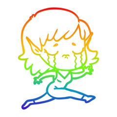 rainbow gradient line drawing crying cartoon elf girl