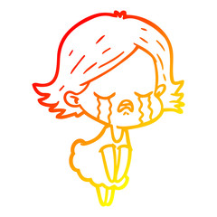 warm gradient line drawing cartoon girl crying