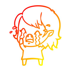warm gradient line drawing cartoon crying vampire girl