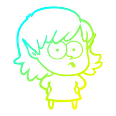 cold gradient line drawing cartoon elf girl staring
