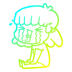 cold gradient line drawing cartoon woman in tears