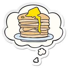 cartoon stack of pancakes and thought bubble as a printed sticker