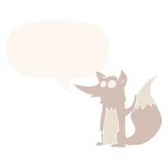 cartoon wolf and speech bubble in retro style