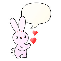 cute cartoon rabbit and love hearts and speech bubble in smooth gradient style