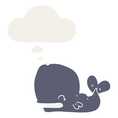 cartoon whale and thought bubble in retro style