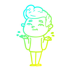cold gradient line drawing happy cartoon man shrugging