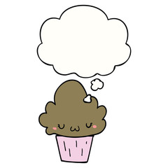 cartoon cupcake with face and thought bubble