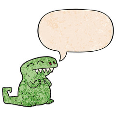 cartoon dinosaur and speech bubble in retro texture style