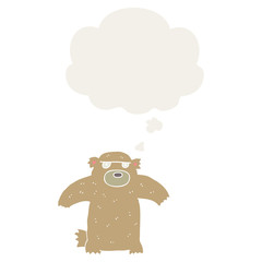 cartoon bear and thought bubble in retro style