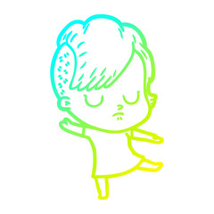 cold gradient line drawing cartoon woman