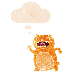 cartoon cat and thought bubble in retro textured style