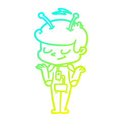 cold gradient line drawing friendly cartoon spaceman shrugging