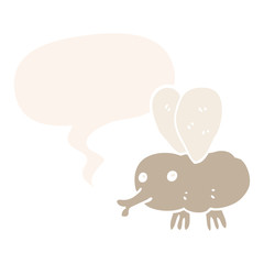 cartoon fly and speech bubble in retro style