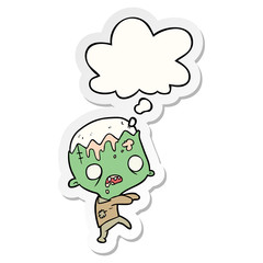 cartoon zombie and thought bubble as a printed sticker
