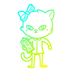 cold gradient line drawing cute cartoon cat