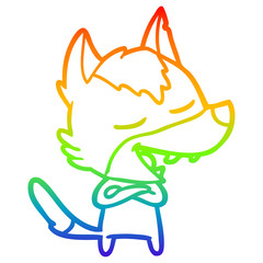 rainbow gradient line drawing cartoon wolf laughing