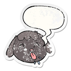 cartoon dog face and speech bubble distressed sticker