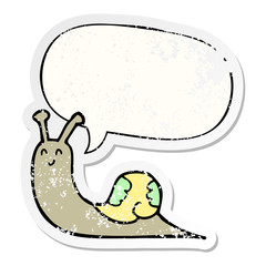 cute cartoon snail and speech bubble distressed sticker