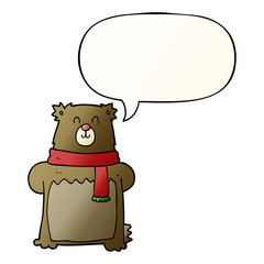 cartoon bear and speech bubble in smooth gradient style