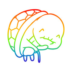 rainbow gradient line drawing cute old turtle with walking stick