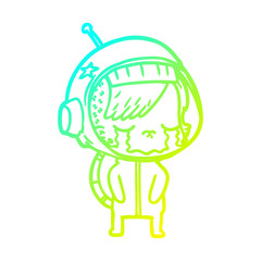 cold gradient line drawing cartoon crying astronaut girl