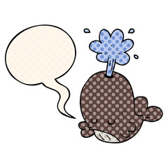 cartoon spouting whale and speech bubble in comic book style
