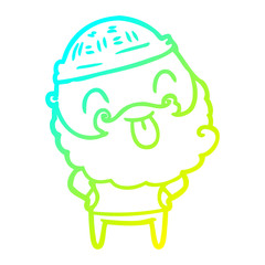 cold gradient line drawing man with beard sticking out tongue