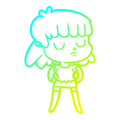 cold gradient line drawing cartoon indifferent woman