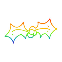 rainbow gradient line drawing cartoon xmas holly