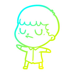 cold gradient line drawing cartoon grumpy boy