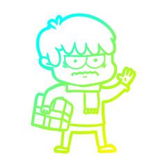 cold gradient line drawing annoyed cartoon boy