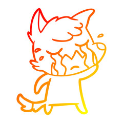 warm gradient line drawing crying fox cartoon