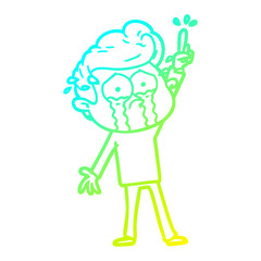 cold gradient line drawing cartoon crying man trying to ask a question