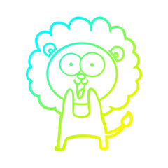 cold gradient line drawing happy cartoon lion