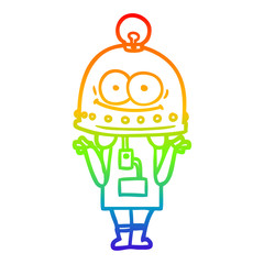 rainbow gradient line drawing happy carton robot with light bulb