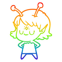 rainbow gradient line drawing cartoon alien girl