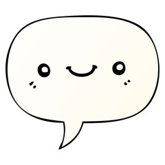 cartoon cute happy face and speech bubble in smooth gradient style
