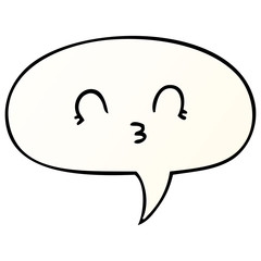 happy cartoon face and speech bubble in smooth gradient style