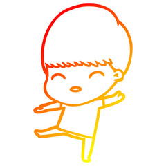 warm gradient line drawing happy cartoon boy