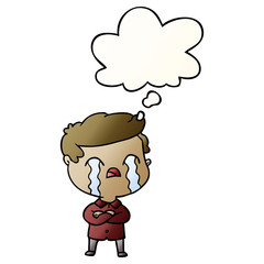 cartoon man crying and thought bubble in smooth gradient style