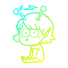 cold gradient line drawing cartoon alien girl