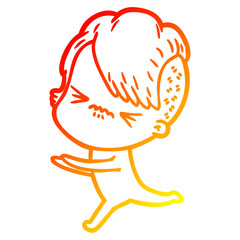 warm gradient line drawing cartoon annoyed hipster girl