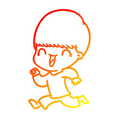 warm gradient line drawing happy cartoon boy