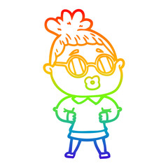 rainbow gradient line drawing cartoon woman wearing spectacles