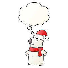 cute cartoon christmas bear and thought bubble in smooth gradient style